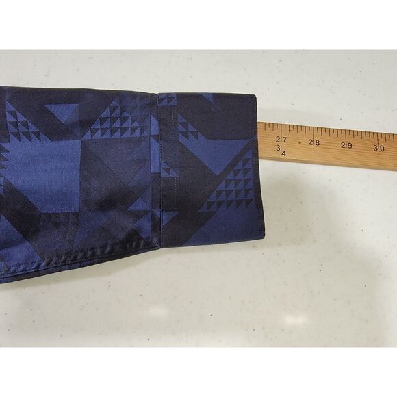 Men's Bugatchi Uomo Shaped Fit Navy Blue Geometric Long Sleeve Shirt - Large - Picture 5 of 8